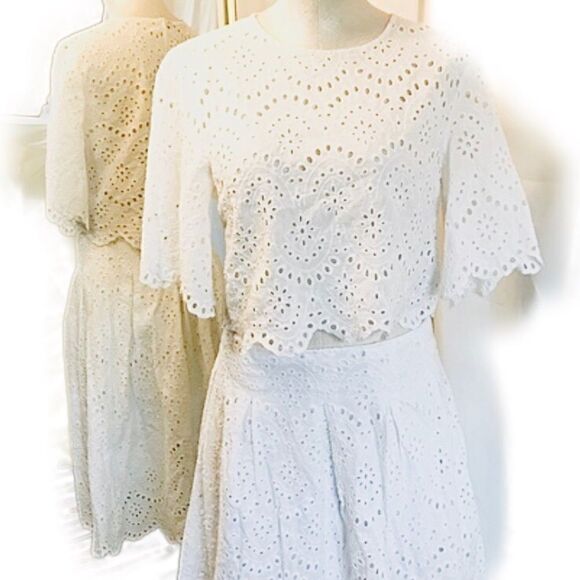 ZARA  Laser Cut  Scalloped Midi Skirt and Crop Too Matching Set - Picture 4 of 4